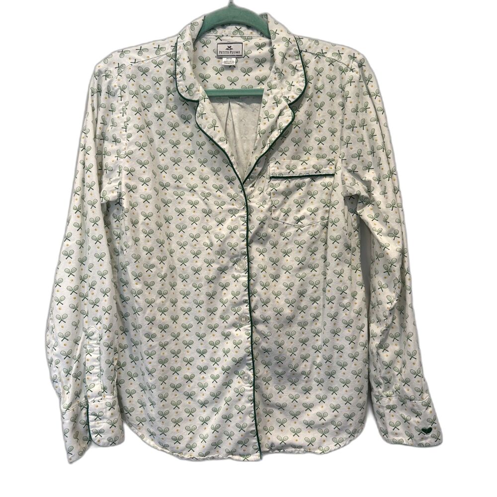 Petite Plume Pajama Top Match Point Tennis Print Twill Cotton Preppy Women Small